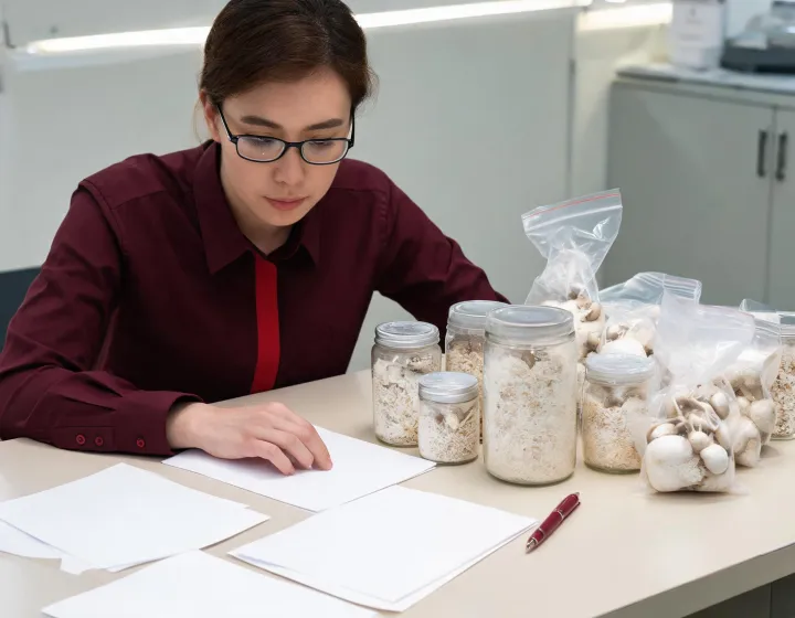 Written culture specifications being reviewed beside spawn samples