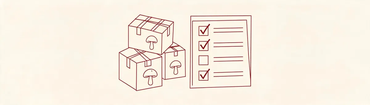 Illustrated procurement brief and mushroom spawn receiving workflow